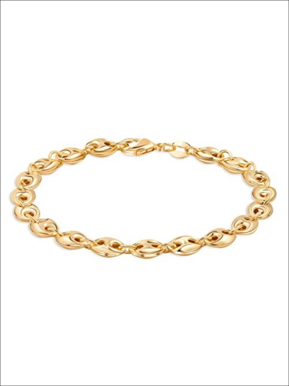 18K Gold Plated Puff Mariner Bracelet 7.5 Inch Chain Made In Brazil